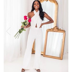 Pink Lily: A Point in Time Cross Neck Jumpsuit